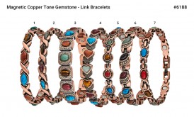 Magnetic Copper Tone Link Bracelet Multi Color Stone