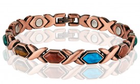 Magnetic Copper Tone Link Bracelet Multi Color Stone