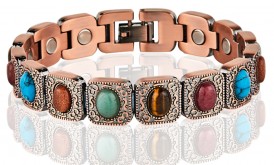 Magnetic Copper Tone Link Bracelet Multi Color Stone