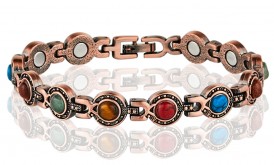 Magnetic Copper Tone Link Bracelet Multi Color Stone