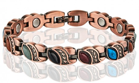 Magnetic Copper Tone Link Bracelet Multi Color Stone