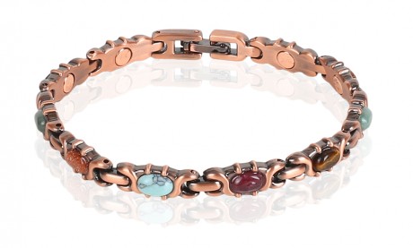 Magnetic Copper Tone Link Bracelet Multi Color Stone